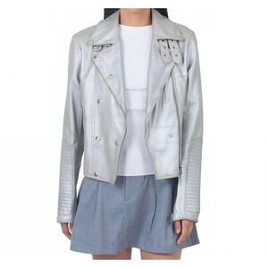 NEW JKT NYC harley metallic leather jacket in taupe